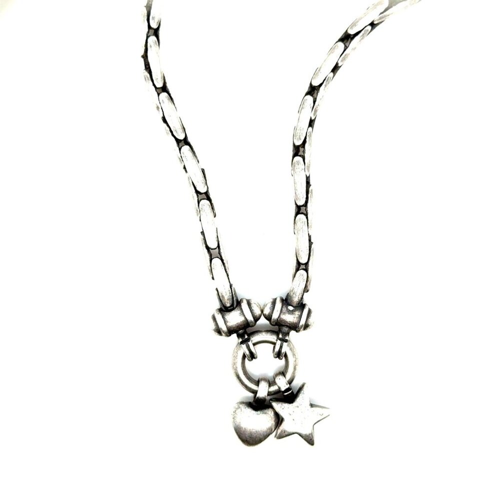 Sterling-Style Silver Heart & Star Charm Necklace